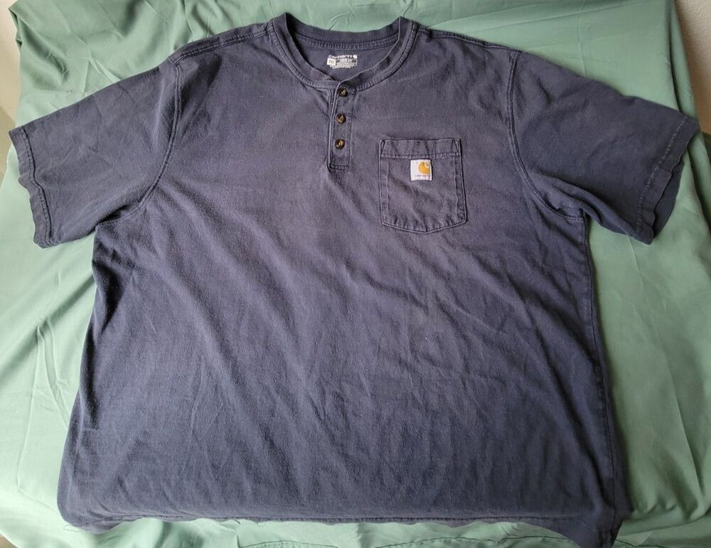 Carhartt Loose Fit Henley Pocket T-Shirt Men’s 2XL Blue Short Sleeve Workwear - Picture 8 of 14